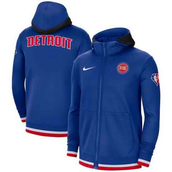 Men Detroit Pistons Nike 75th Anniversary Performance Showtime Full Zip Hoodie Jacket  Blue